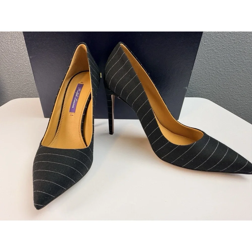 New Ralph Lauren Collection Celia Black Pinstripe Wool Blend EU 37 US 7